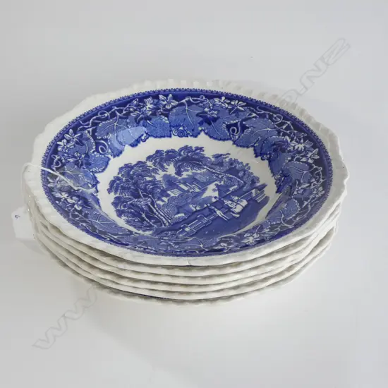 6 MASONS BLUE & WHITE 'VISTA' SHALLOW SOUP BOWLS DIA 160MM