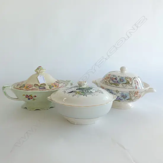 MASON IRONSTONE 3 LIDDED VEG TURREENS VARIOUS PATS