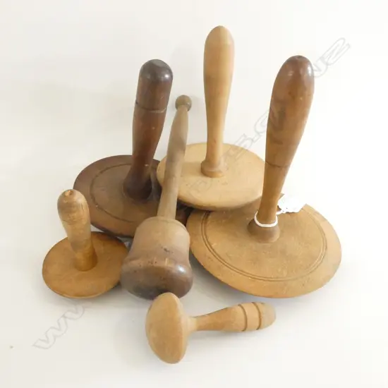 6 ASST SIZED WOODEN DARNING MUSHROOMS - LARGEST DIA 150MM