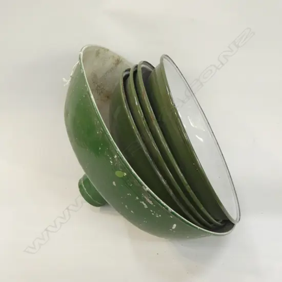 5 VINTAGE GREEN ENAMEL CEILING LIGHT FITTINGS