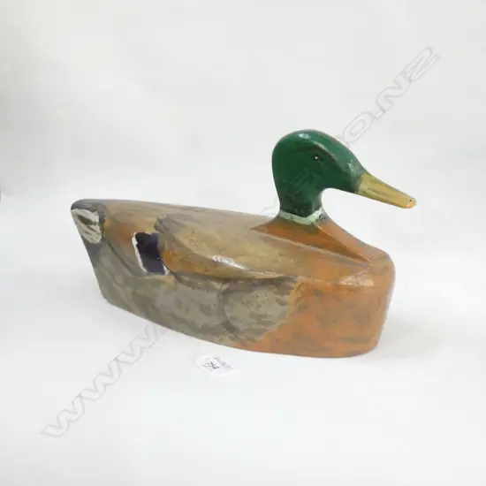 VINTAGE HAND PAINTED WOODEN DUCK DECOY L 210MM