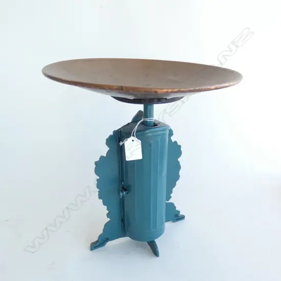 VINTAGE PAINTED CAST IRON HOUSEHOLD SCALES - COPPER DISH  H. 315MM