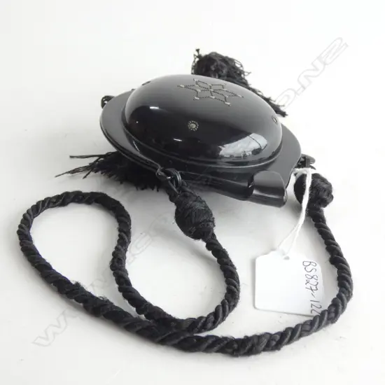 ART DECO RHINESTONE & CELLULOID COMPACT PURSE WITH TASSLES  DIA  105MM