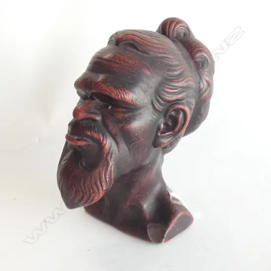TAKACS STUDIO POTTERY - INDIGENOUS MALE HEAD 195MM ETCHED TO BASE WITH 'TAKACS AUSTRALIA'- CHIPS TO BASE 