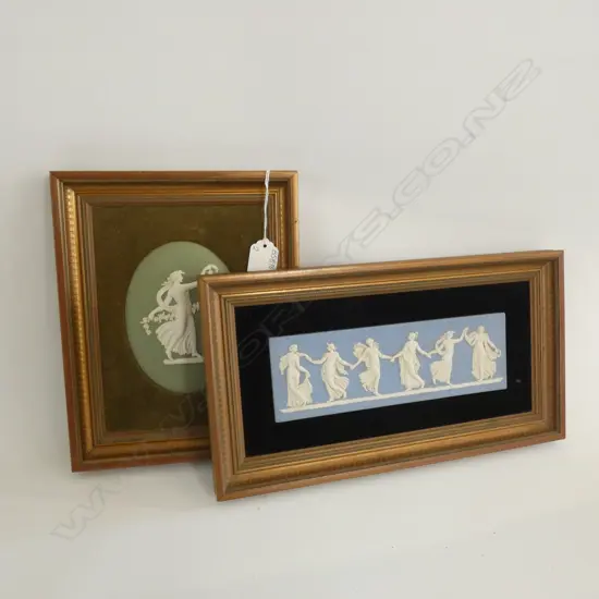PR FRAMED WEDGWOOD JASPERWARE PLAQUES 220 X 80MM &  130 X 110MM