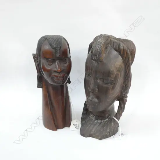 2 AFRICAN HARDWOOD CARVED BUSTS