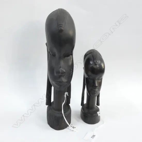 2 AFRICAN EBONY CARVED BUSTS