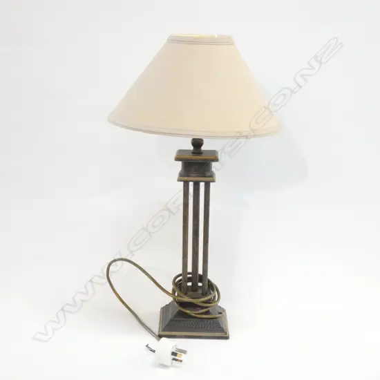 BRASS LIKE COLUMN TABLE LAMP & SHADE H 530MM