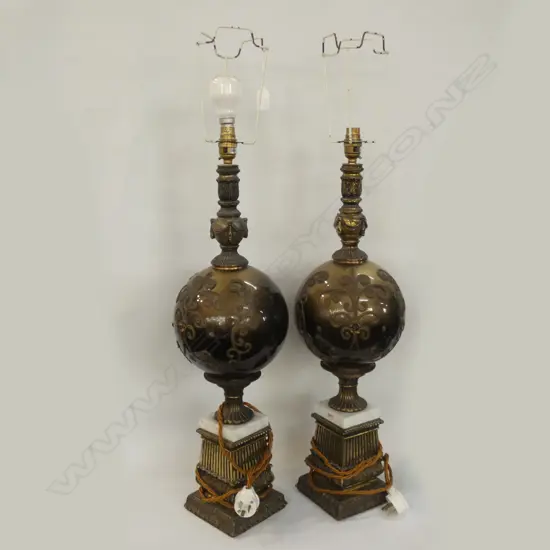 PR LG METAL / BRASS & MARBLE TABLE LAMP BASES H. 850MM  Ex Sultan of Brunei 