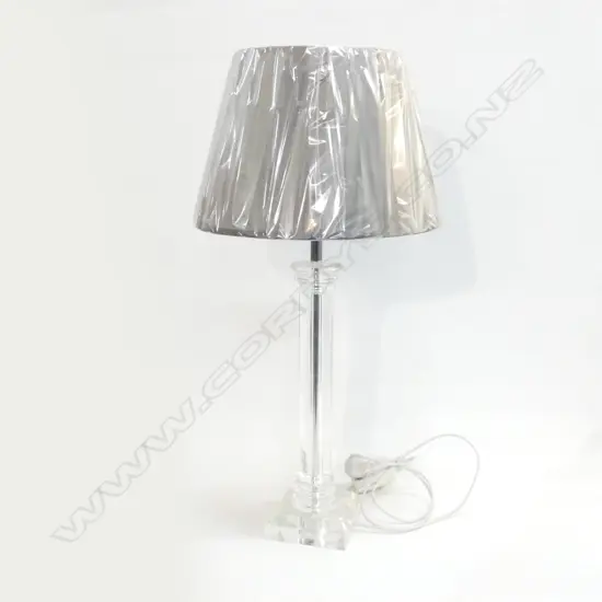 GLASS BASE TABLE LAMP WITH NEW SHADE H. 720MM