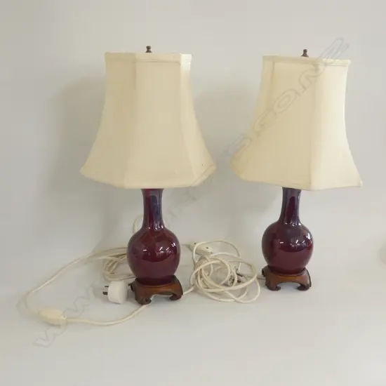 PR CERAMIC & WOOD TABLE LAMP BASES W CREAM SHADES H450MM