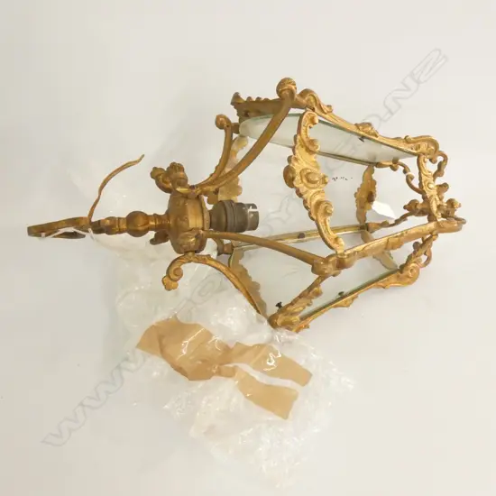 HEAVY METAL GILDED OUTDOOR LANTERN - 5 GLASS PANELS H.435MM