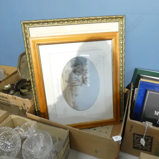 BOX LOT ASST. ARTWORKS, VINTAGE MIRROR 