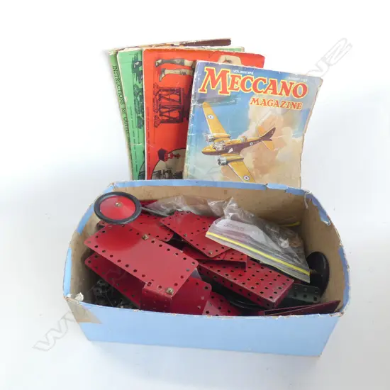MECCANO BOX LOT + 3 INSTRUCTION BOOKS...