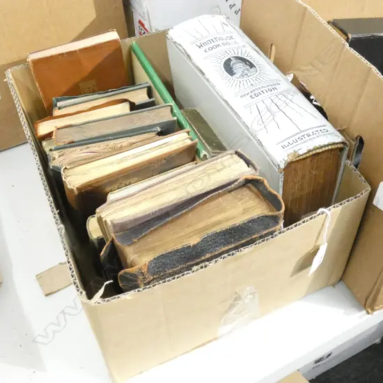 BOX ANTIQUE BOOKS INCL NZ VERSE, MINIATURE BOOK ON MAORI PROVERBS & 1906 WHITEHOUSE COOKBOOK ETC..