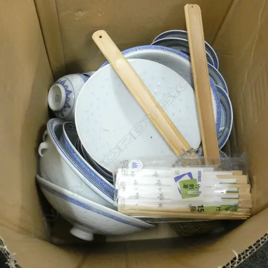 LG BOX LOT ASST ORIENTAL CHINA; COOKWARE ETC..