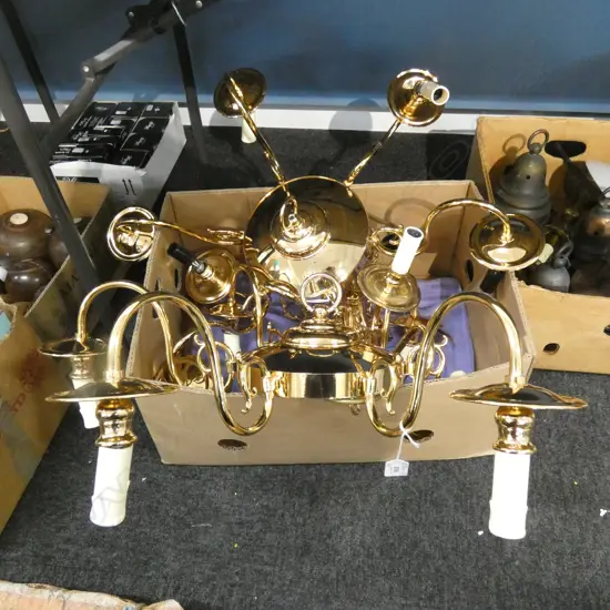 PR LG GOLD TONE 6 ARM CANDLE CEILING LIGHT FITTINGS A/F Ex Sultan of Brunei