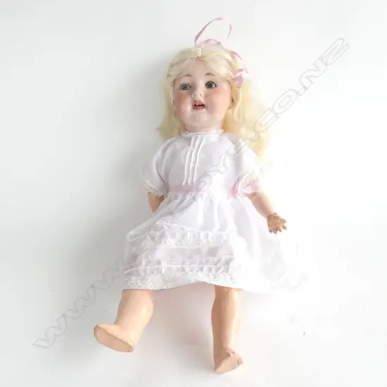 ANTIQUE GERMAN PORCELAIN DOLL - COMPOSITION  BALL JOINTED BODY - SLEEPING BROWN EYES  L 440MM