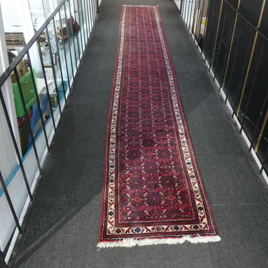 RED HAND KNOTTED WOOLEN HALL RUNNER RUG L.5200mm