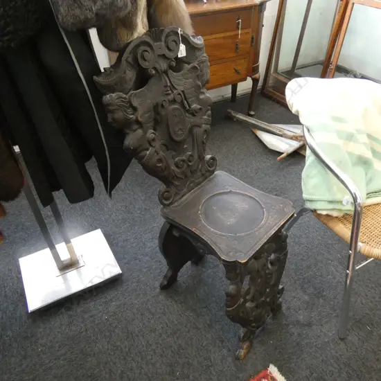 ANTIQUE HALL CHAIR WINGED ANGELS BACK AF