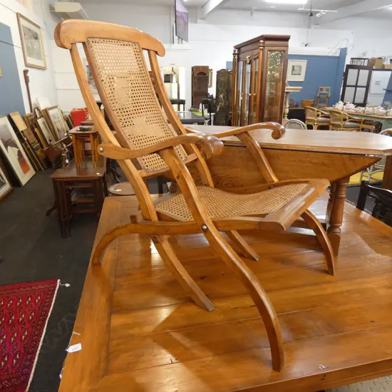 LATE VICTORIAN RATTAN SHIPS FOLDING DECK CHAIR