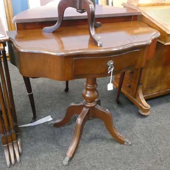 MAHOGANY PEDESTAL 1 DRAWER HALL STAND L 740MM METAL CLAW FEET