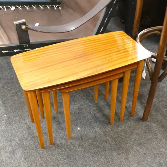 NEST OF 3 RETRO WOODEN TABLES LARGEST 560 X 290MM