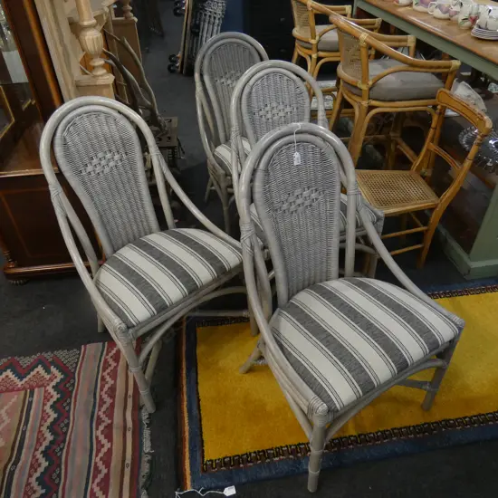FOUR GREY WICKER CHAIRS Ex Sultan of Brunei