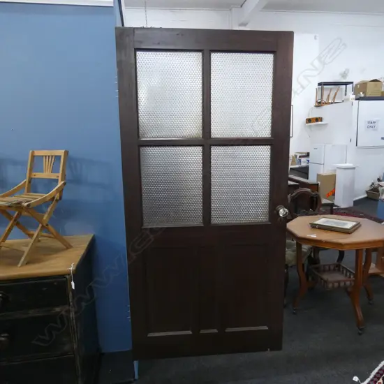 1930’S SOLID WOOD DOOR FROM JAPAN TEXTURED GLASS PANELS GLASS HANDLES H1812 W895 D35