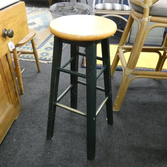 PINE & GREEN PAINTED STOOL H. 750MM