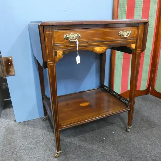 EDWARDIAN REVIVAL DROP LEAF 1-DRAWER TEA TROLLEY EXTENDED   910 X 420MM