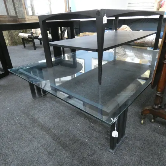 LG BLACK METAL GLASS TOPPED COFFEE TABLE 1810 X 1080MM Ex Sultan of Brunei 