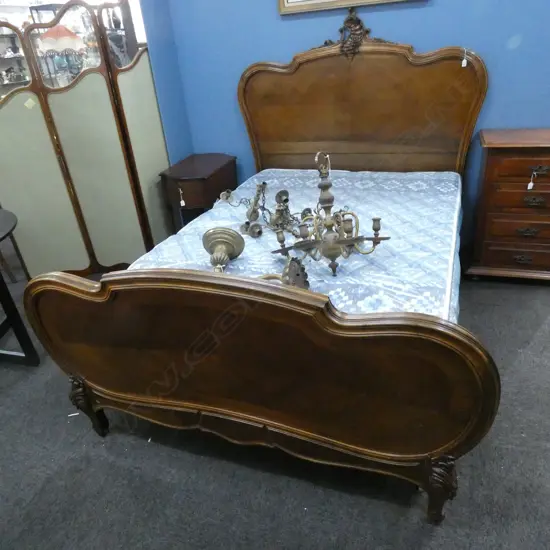 19TH C FRENCH WALNUT DOUBLE BED WITH  MATTRESS & BASE (STILL IN WRAPPING)