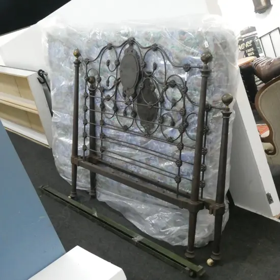 CAST IRON & BRASS BED HEAD & END W 1360MM + mattress and base