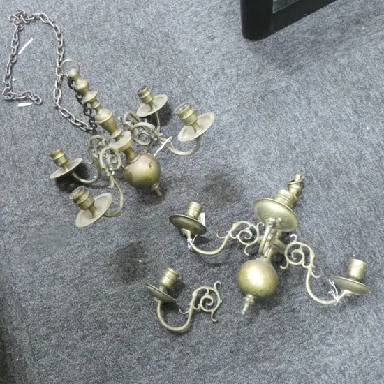 2 VINTAGE 4 ARM BRASS CEILING CANDLE HOLDER ONE A/F