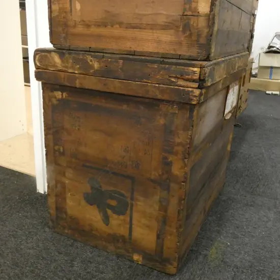 OLD CEDARWOOD METAL LINED TEA BOXES W730 D490 H600mm