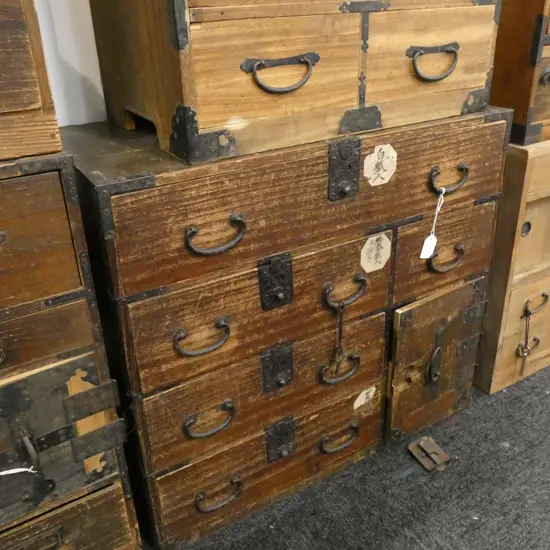 OLD JAPANESE DARK WOODEN SMALL CHEST 7 DRAWER  605 X 310 X 540MM