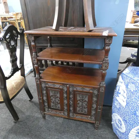 COLONIAL KAURI CHIP CARVED WHATNOT CABINET