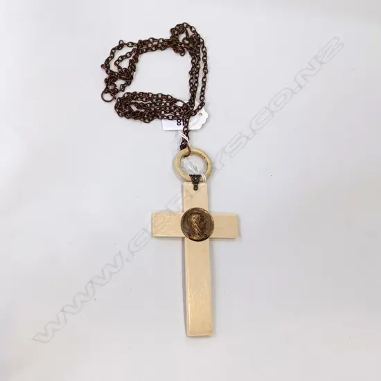 FRENCH FAUX IVORY CROSS ON CHAIN