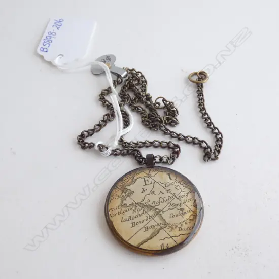 OLD FRENCH MAP PENDANT & CHAIN 
