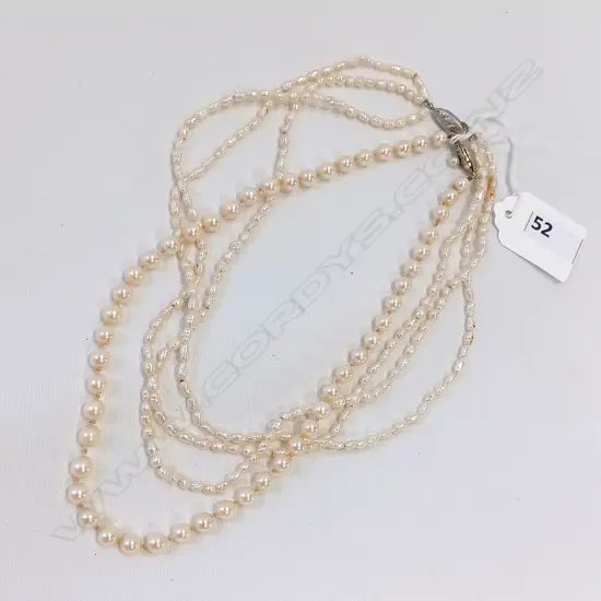 STRING OF FRESH WATER PEARLS + STRING OF CULTURED PEARLS WITH SILVER CLASP L 400 MM