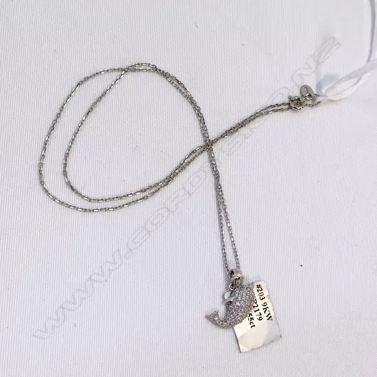 9CT WHITE GOLD AND DIAMOND DOLPHIN PENDANT 0.55CT DIAMONDS SILVER CHAIN