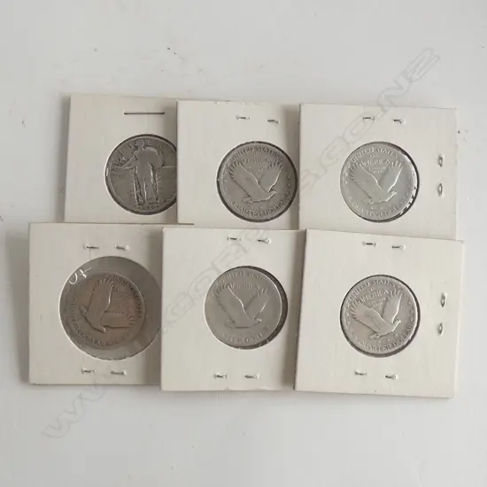 6 X AMERICAN QUARTER DOLLARS IN PACKETS, 1927-1930