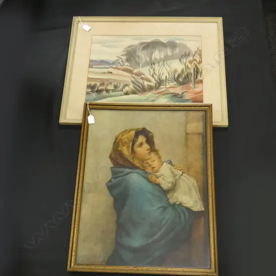 2 LITHOGRAPHS; CLIFFORD WEBB LANDSCAPE 335x490mm + WOMAN & CHILD