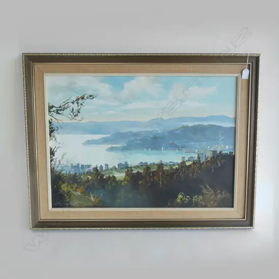 RON PRESTNEY OIL WELLINGTON HARBOUR SIGNED '77 500x700mm