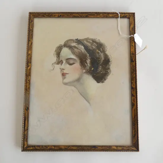 1920's FLAPPER WATERCOLOUR PORTRAIT YOUNG WOMAN 