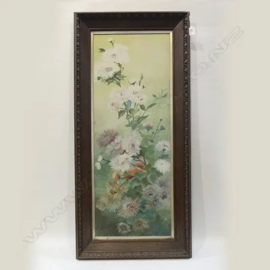 FRAMED STILL LIFE FLOWERS OIL ON BOARD OAK FRAME 880x330mm