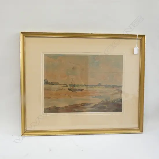 WATER COLOUR ON BOARD  WATER SCENE BY J MARSHALL 1935  375 X 275MM