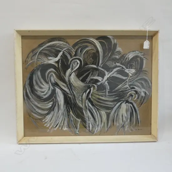 WATER COLOUR ON BOARD ABSTRACT 'RHYTHM' BY FREDA M BROWN 460 X 600MM 