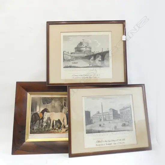 PR OLD FRAMED  HISTORICAL LITHOGRAPHS 350 X 330MM + OLD OAK FRAMED PRINT